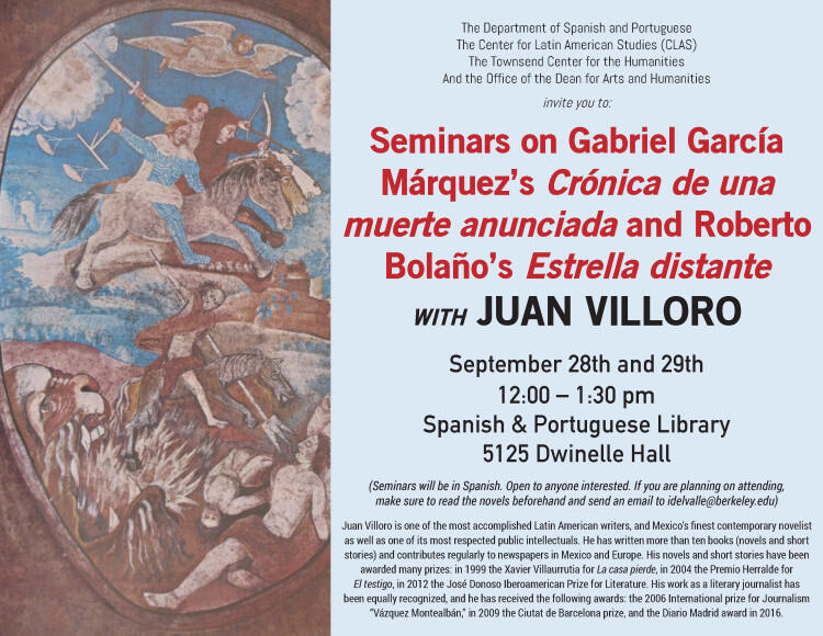 Seminars on Gabriel García Márquez’s Crónica de una muerte anunciada and Roberto Bolaño’s Estrella distante with Juan Villoro